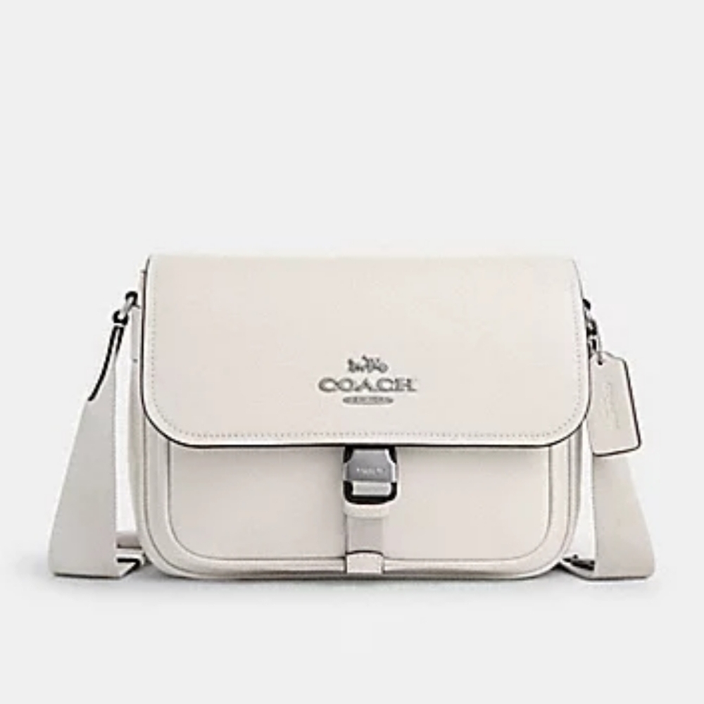 Coach Cream/Beige Leather Cross Body Messenger Bag Purse  E2422-CR098